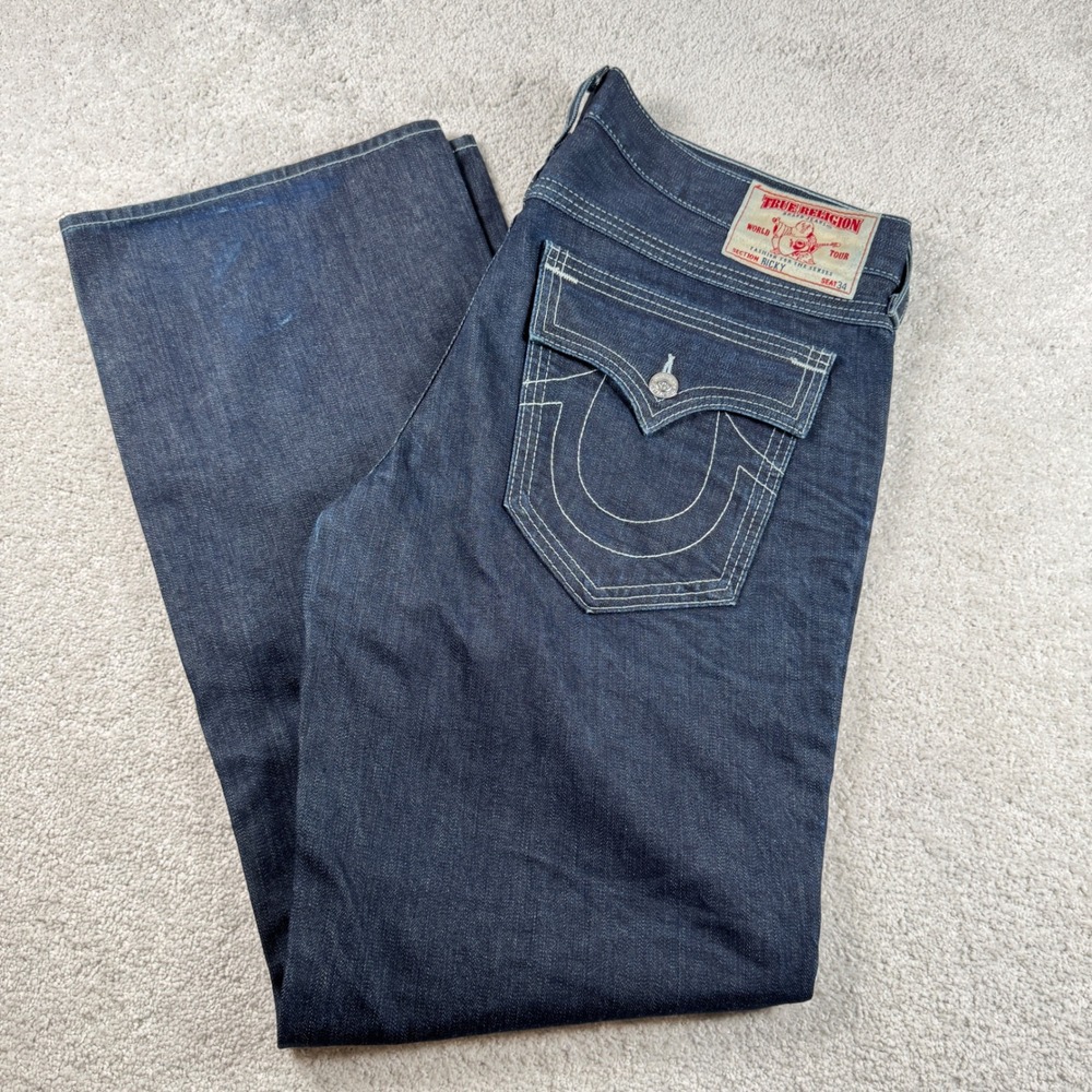 True Religion Ricky Jeans Mens 40 Dark Wash Denim Straight Leg Made in USA 40X35